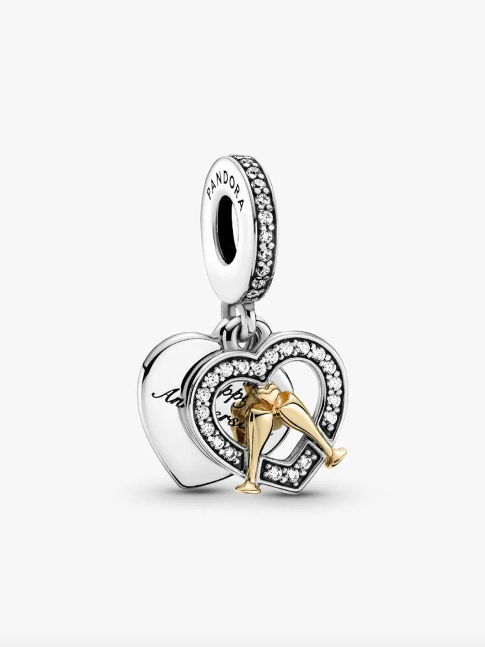 Pandora Two-tone Happy Anniversary Dangle Charm - 14k gold & Sterling silver